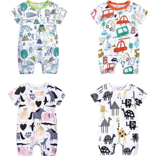 Newborn Baby Boys Romper Infant Girls Jumpsuit Summer Cartoon Short Sleeve Breathable Cotton Bodysuits For 0-18Months Babies