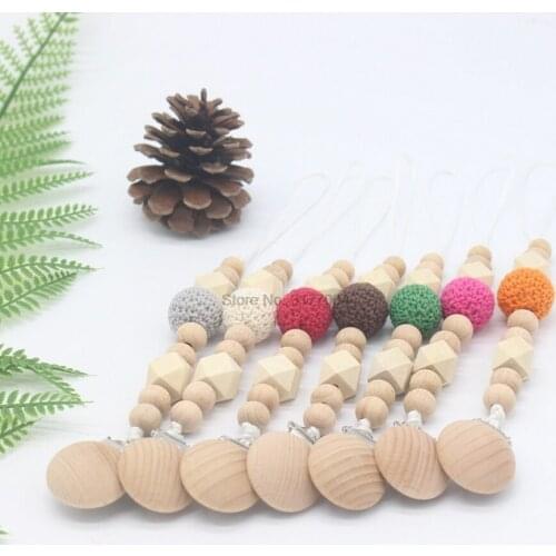 DHL 200pcs Baby Teether Pacifier Chain Wooden Clip Geometric Crochet Beads Wood Teether Tiny Rod Toys