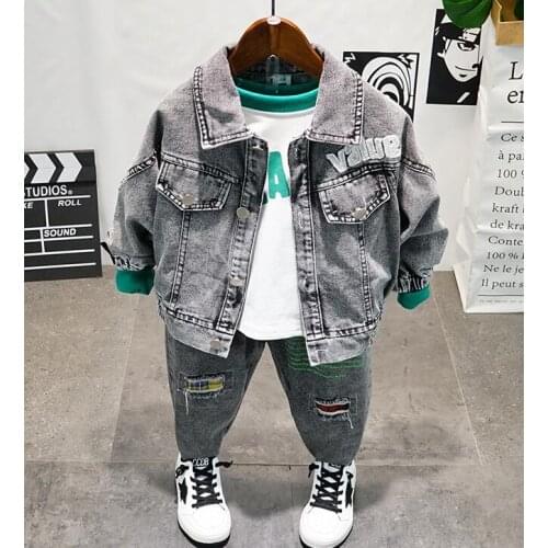 Toddler Kids Baby Boys Denim jacket, dinosaur Sweater and jeans 3pcs boys Outfit boys Clothes set 2-7years Kids set