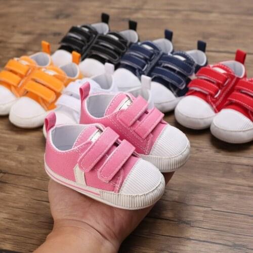 Baby Boys Girls Canvas Shoes First Walkers Infant Sneaker Solid Color Soft Sole Anti-slip Strappy Casual Toddler Shoes 0-18M