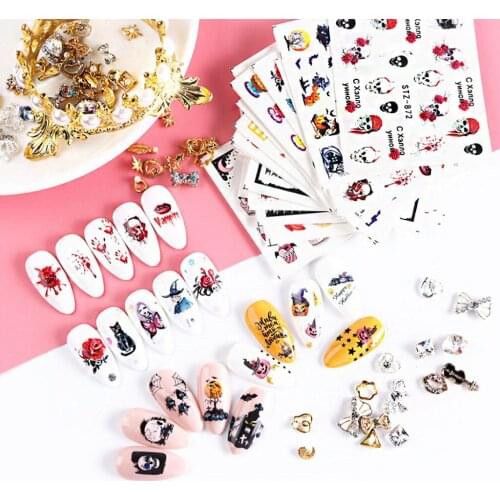2019 Halloween Ins Cute Pumpkin Bat Black Cat Nail Sticker Manicure Sticker Adhesive Sticker Red Gold Manicure Nails Designs
