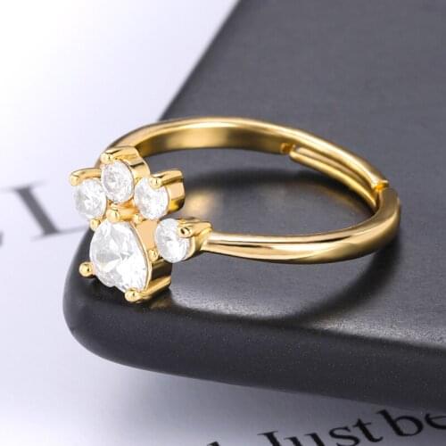 Cute Cat Claw Ring For Women Romantic Wedding Pink Crystal Opening Adjustable Ring Heart Paw Jewelry Girls