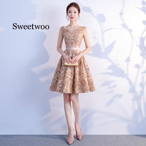 Short Mini Sexy party Dresses Elegant Junior Plus size Zipper Champage Color Party Gown