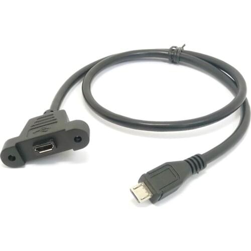 Screw Lock Panel Mount Micro USB 2.0 Type B Male to Female M/F Extension Data Sync Power Charge Cable 50cm Screws Shielding