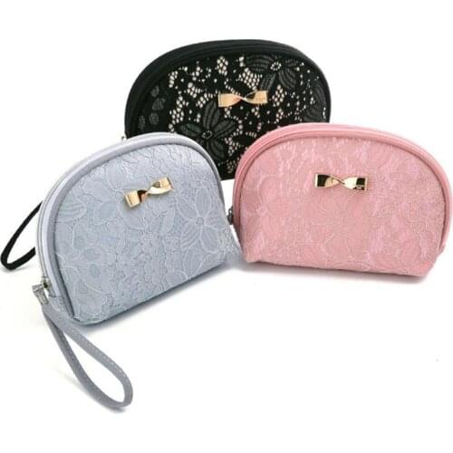 M425 Bow Cosmetic Bag Fashionable Lace Lady Makeup Bag 3 Colors Exquisite Hand Make Up Bag