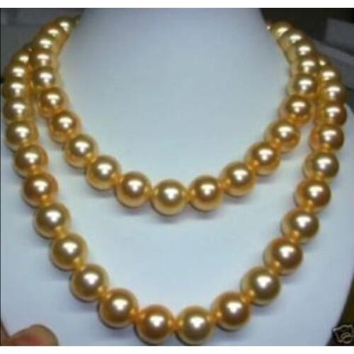 Fashion 8mm Gold-Color South Sea Shell Pearl Necklace Pearl Beads Jewelry Rope Chain Necklace Natural Stone 36 inch (Min Order1)