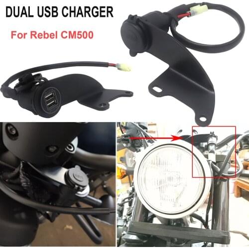 Motorcycle Dual USB Charger Cigarette Lighter Adapter Phone Charger For Honda Rebel CM500 CM 500 Double USB Port W/ LED Light