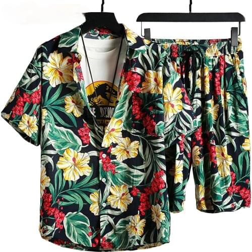 Men Tracksuit Summer 2 Piece Set Floral Print Shorts Set Men Casual Beach Clothes Fashion Clothing Male Summer Clothes Cool 2021