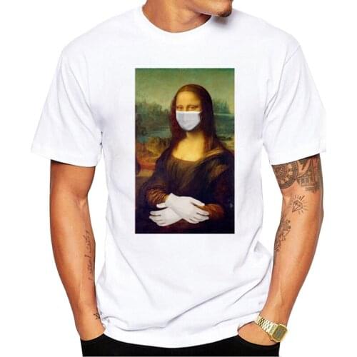 TEEHUB New Arrivals Mona Lisa With Mask Men T-Shirt Funny Masked Mona Lisa Printed Tops Short Sleeve Cool Tshirts Fashion Tee