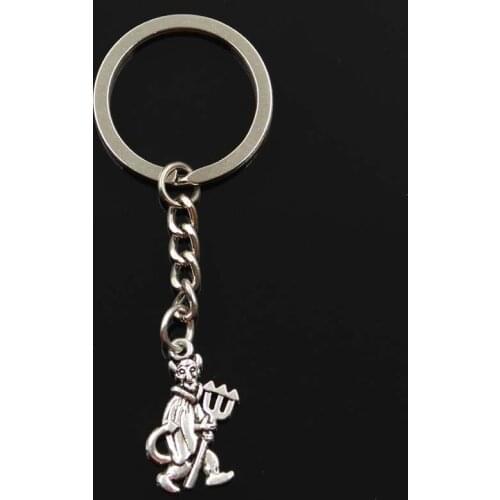 New Fashion Keychain 26x15mm Satan Demon Devil Pendants DIY Men Silver Color Car Key Chain Ring Holder Souvenir For Gift