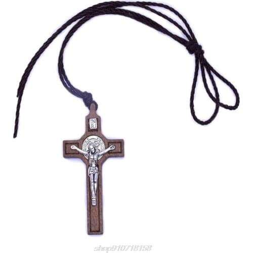 Retro Jesus Cross Necklace Wood Metal Pendant Jewelry Men Women Catholic Religious Charm Gift J26 21 Dropshipping
