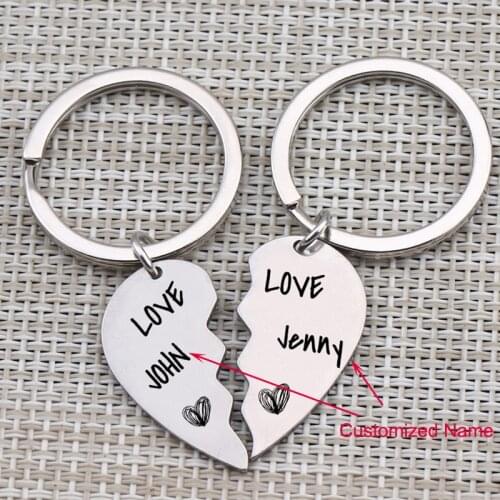 A Pair Broken Heart For Couple Husband Wife Personalized Name Keychain Lover Gift Key Ring Bag Charm Love You Proposed Gifts