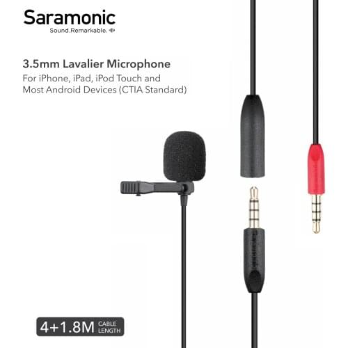 Saramonic SR-LMX1+ 3.5mm Lavalier Microphone for iphone ipad ipod touch and most android devices(CYIA Standard)
