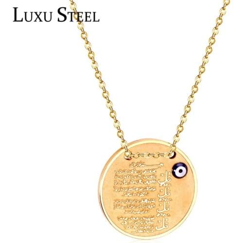 LUXUSTEEL Stainless Steel Round Pendants With Arabic Letter Jewelry Gold Color Link Chains Necklaces Collars Party Wholesale