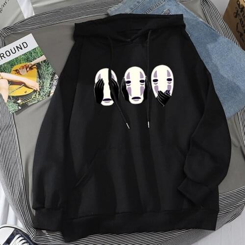 Japanese Anime Spirited Away-Faceless Men Hoodie 2020 Winter Harajuku plus size Hoodie Vintage Pattern Black Sweatshirt Women