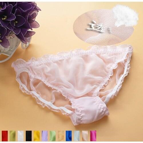 Panties Quality women 100% Pure Silk Panties Summer Lotus Leaf Laciness Georgette Low-waist Briefs L/XL/XXL FREE SHIPPING
