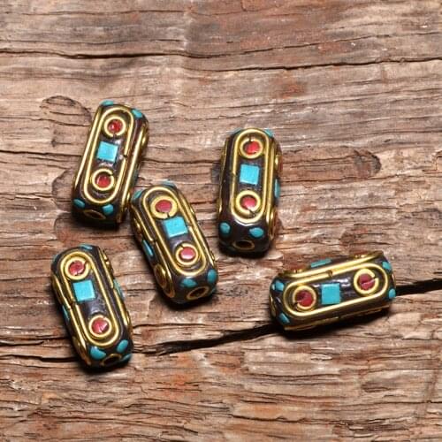 TZ006 Restoring ancient Nepal Beads Handmade Red Coral Clay Mosaic Golden Beads For Jewelry Making DIY Necklace Yoga Bracelet