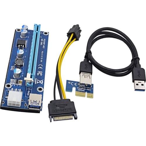 USB 3.0 PCI-E Express 1X 4x 8x 16x Extender Riser Graphics Adapter Card SATA 15pin Male to 6pin Power