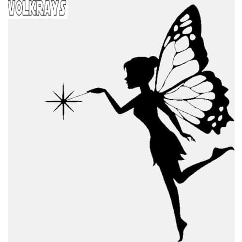 Volkrays Personalized Car Sticker Butterfly Fairy Accessories Reflective Waterproof Sunscreen Vinyl Decal Black/Silver,15cm*12cm