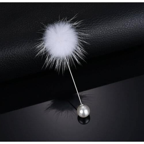 New cute Charm Simulated Pearl Brooch Pins For Women Korean Fur pompom Ball Piercing Lapel Brooches Collar Jewelry Gift