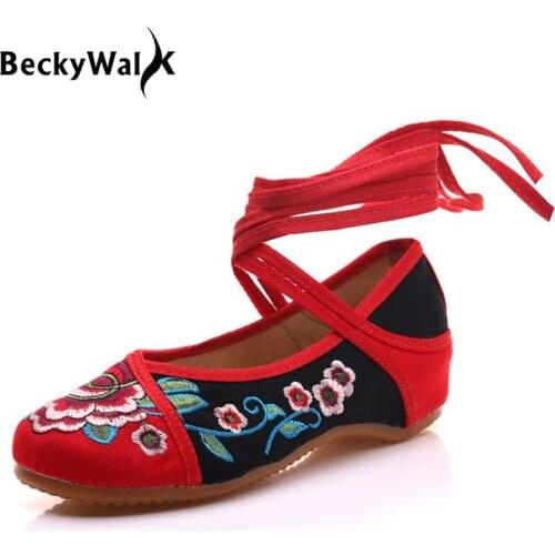 Ladies Dance Shoes Woman Spring Casual Shoes Fashion Embroidery Summer Style Canvas Shoes Mary Jane Big Size Women Flats WSH2293
