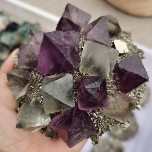 1pcs Hot Popular Rare Pyrite Fluorite Polyhedron Array Mineral Specimens FENGSHUI Stone Crafts Home Decor