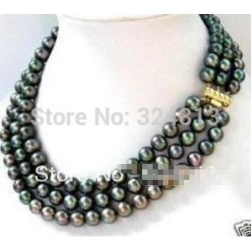 3 row 7-8MM Black akoya Pearl Necklace