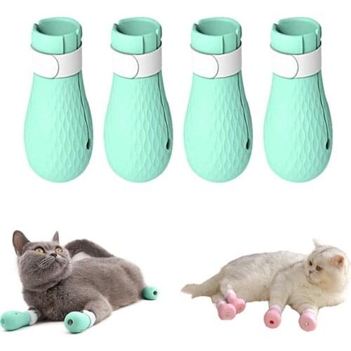 4PCS Anti-Scratch Cat Shoes Boots Adjustable Pet Cat Paw Protector Bath Washing Cat Claw Cover For Pet Cat Grooming Supplies