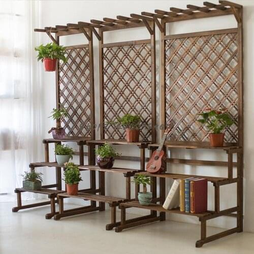 Anticorrosive wood flower stand balcony multi-layer ladder floor type courtyard outdoor flower shelf indoor solid wood grid flow