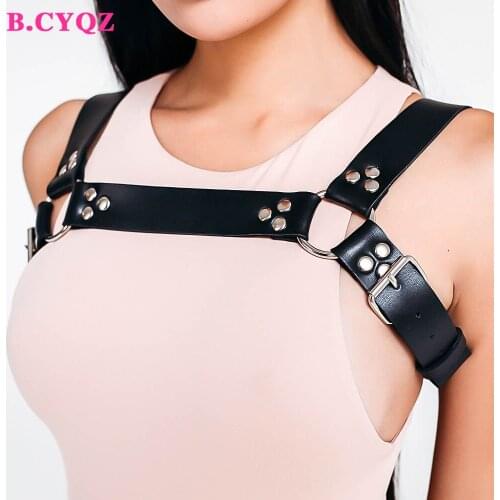 B.CYQZ Leather Harness Women Scapulary Sword Belt Suspenders Shoulder Strap Garter High Waist Belt Sexy Underwear Rave Outfit