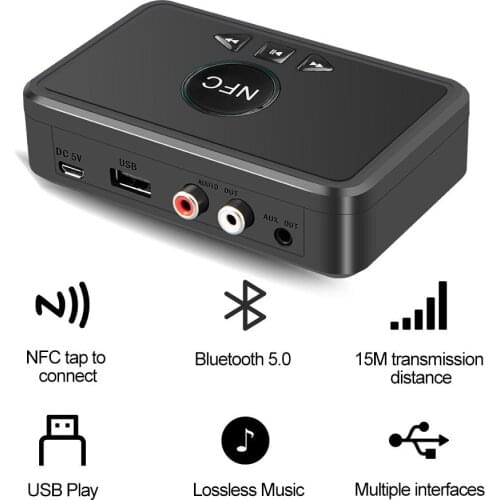Bluetooth 5.0 Audio Receiver Adapter NFC 3.5mm RCA AUX Output Wireless Bluetooth Aux Stereo Receptor For Amplifier Speaker