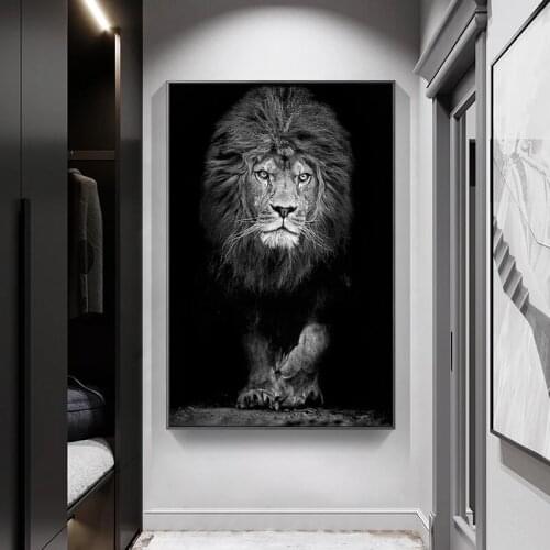 Black and White Lion Animal Canvas Painting Posters and Prints Wall Art Wild Animals Pictures for Living Room Bedroom Decor