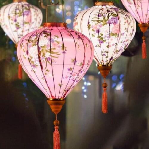 Flower Printed Hanging Cloth Lantern For Chinese Spring Festival Home Durable Practical Bedroom Decoration Lanterns With Tassel