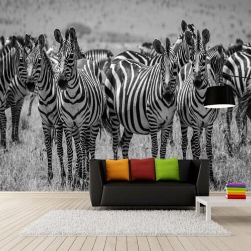 Photo wallpaper Modern minimalist wallpaper Retro Black and white zebra mural TV backdrop decoration wallpaper