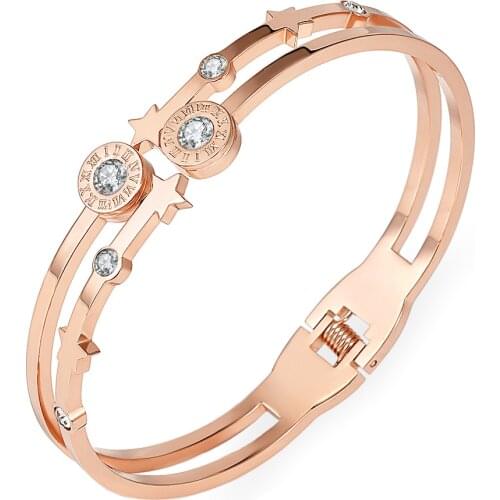 FYSARA New Stainless Steel Beads Bracelets & Bangles Couple Roman Numerals Crystal Cuff Bracelets Female Jewelry Lover Pulseiras