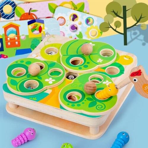 1 Set Baby Montessori Toy Wooden Bird Catch Insect Worms Magnetic Fishing Games Educational Toys For Kids Gifts #20