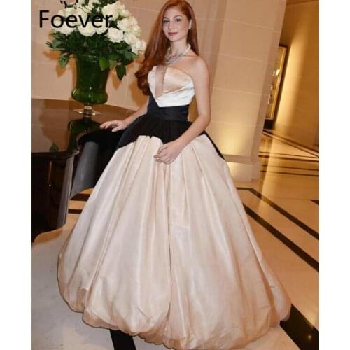 Custom Made Elegant Champagne Evening Dresses Ball Gown Georges Strapless Black Peplum Prom Dresses 2019