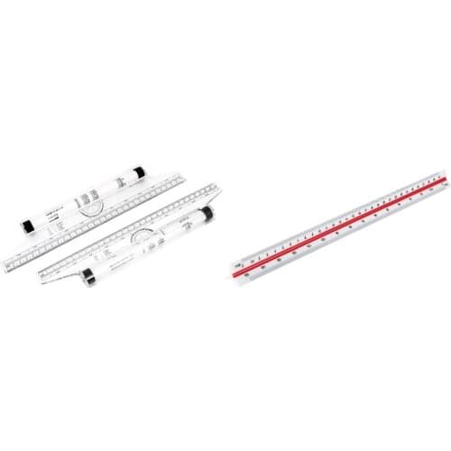 Art Drawing Tool Squares Angle Parallel Line Rolling Ruler 30 cm with Metric 12Inch Plastic Triangular Scale Ruler