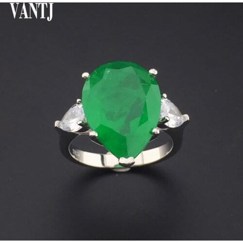 Created Emerald Gemstone Rings for Women Real 925 Sterling Silver Pear Cut 13*18mm Tourmaline Handmade Engagement Bride Jewelry