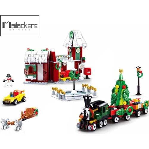 Mailackers City Train Christmas Village Set Winter Village Cottage Building Blocks Bricks City Buildings Toys For Children Gift