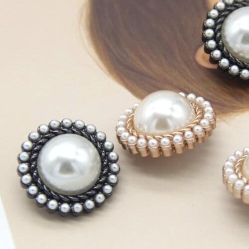 Round Pearl Jewelry Gold Metal Women Coat Buttons For Clothing Vintage Jacket DIY Crafts Decorative Sewing Accessories Wholesale
