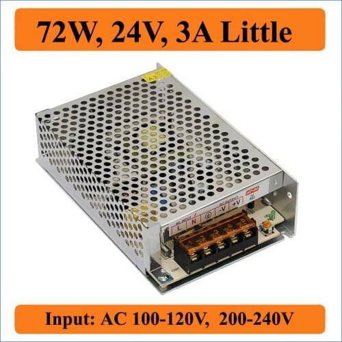 72W 24V 3A Little Switching Power Supply AC 100-120V/200-240V input to Single Output DC 24V for LED Strip light drivers module
