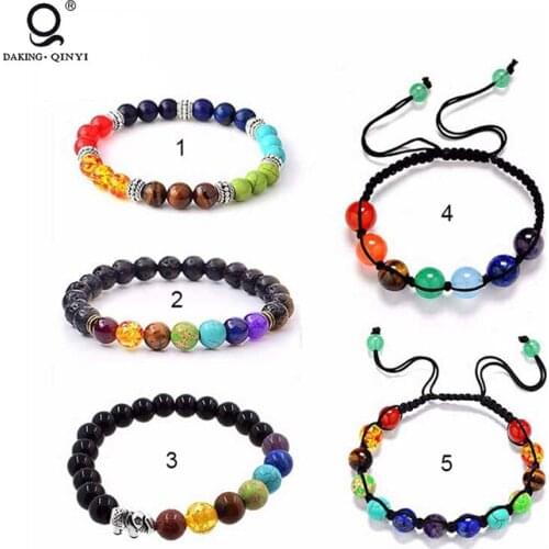Fashion natural stone 7 Chakra Bracelet jewelry,Healing Power Crystal Stretch Adjustable Beads Bracelets And Bangles
