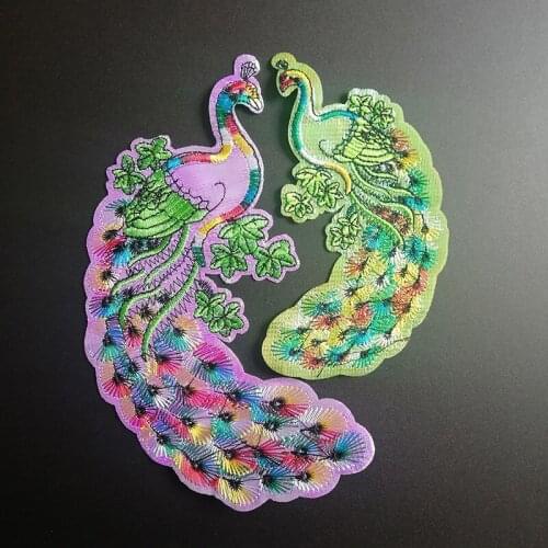 PGY High Quality Colourful Chinese Peacock Embroidery Patch Sew On Clothes Punk Style Applique for DIY Clothing Accessory Patch