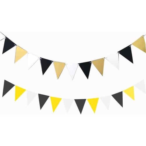 New 8M 18Flags Black White Gold Birthday Bunting Pennant Banners Baby Shower Wedding Garland Flags Party Decoration Supplies