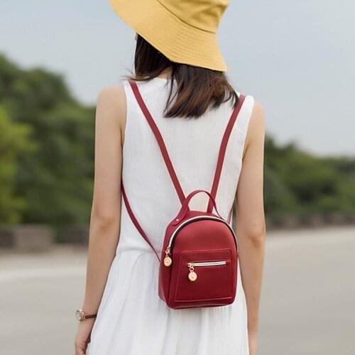New Casual Women Mini Backpack PU Leather Shoulder Bag Teenage Girls Multi-Function Small Bagpack Student School Backpack