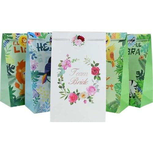 12pcs/set Candy Cookies Gift Bags With Sticker Animals Print Package Bag Wedding Birthday Party Wrapping Bags Baby Shower Supply