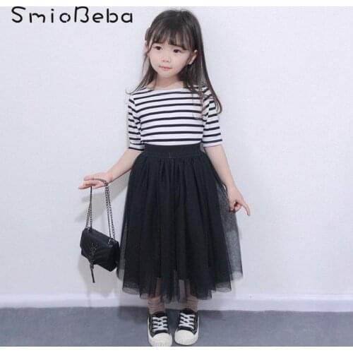 Mom And Daughter Striped Top With Mesh Dress Two Pieces Sets Girls Poncho Baby Tutu Skirt + T-shirt Family Matching Outfits 1-7Y