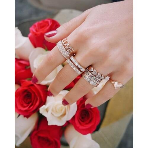 New arrived Gold filled micro pave clear cz cubic zirconia Heart engagement band ring fashion lover gift jewelry size 6 7 8