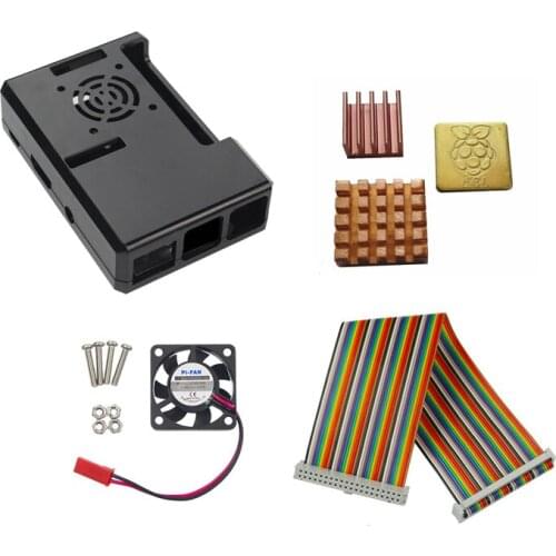 Raspberry Pi 3 Model B + ABS Case Black/ Transparent / Blue / Red Box Cover Shell + Cooling Fan + 40 Pin GPIO Cable + Heat Sink